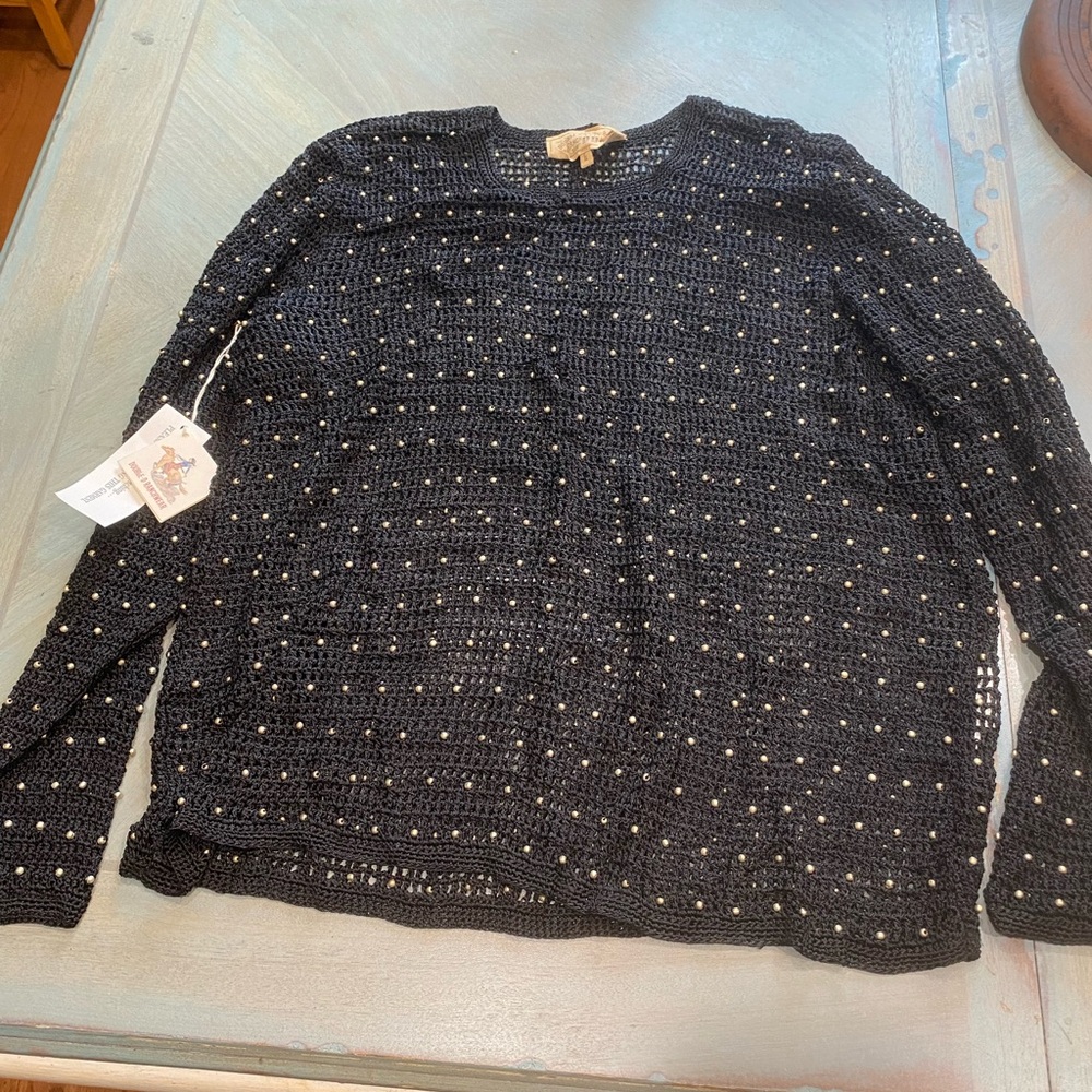 Black Knit Sweater with White Accents